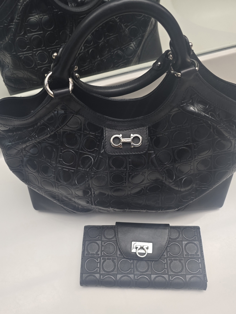 Salvatore Ferragamo Black Satchel with Matching Wallet